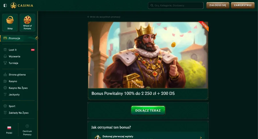 40 darmowych spinów w Casinia Casino
